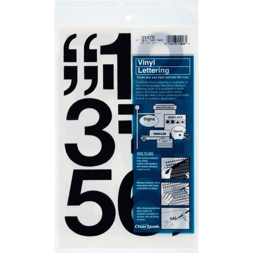 CHARTPAK Chartpak CHA01170 Vinyl Numbers 3 Inch Black 16 Pack
