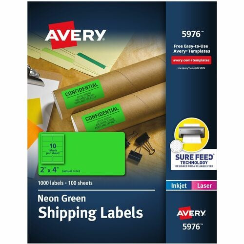 AVERY Avery AVE5976 Neon Green Shipping Labels 2x4 in Box 1000