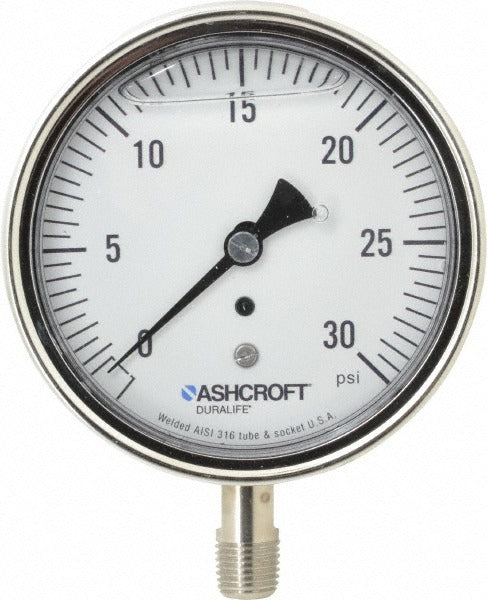 ASHCROFT Ashcroft 94484 Pressure Gauge 0-30 Psi 3-1/2 in Lower Mount