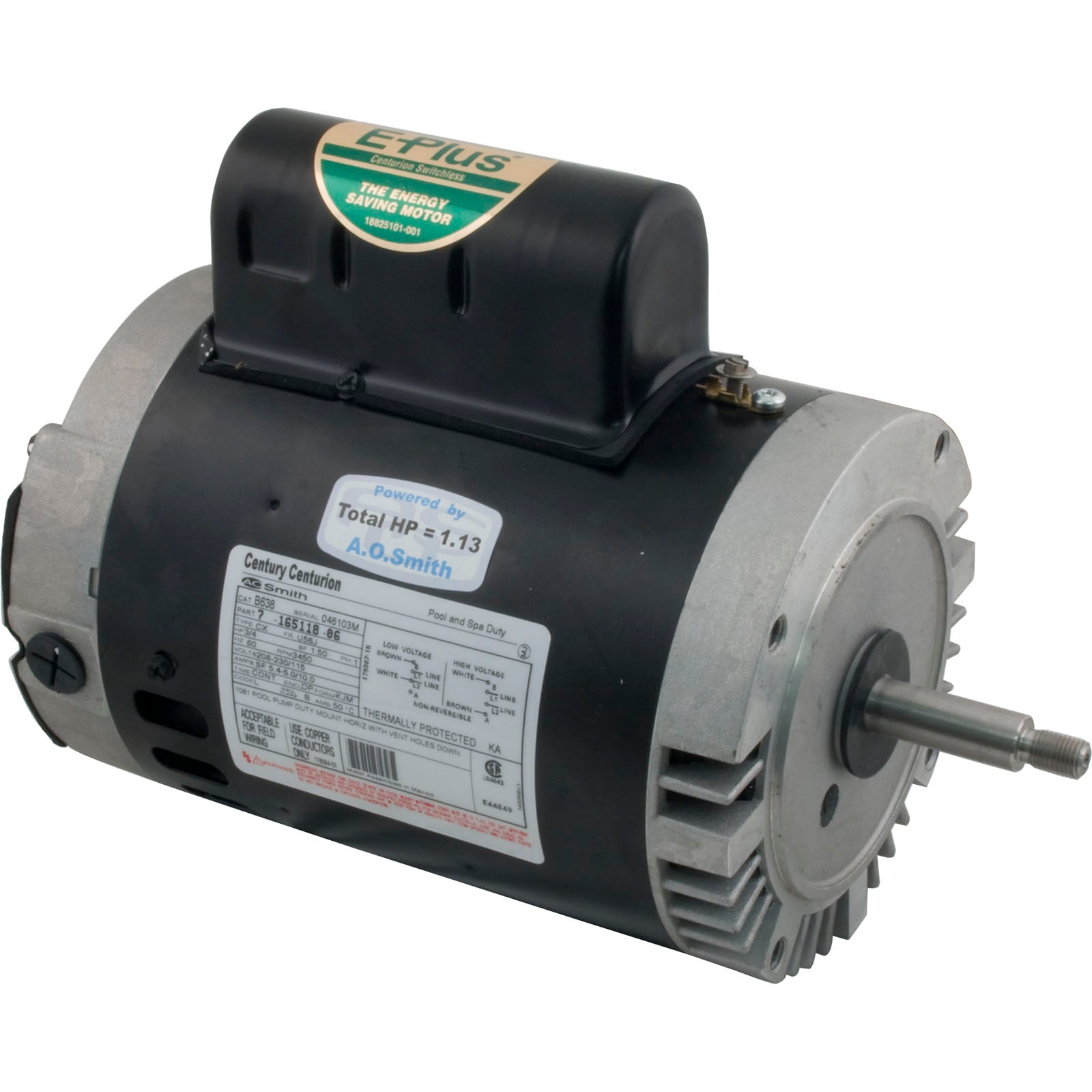 Century B638 Pool Pump Motor 0.75 HP 115/230V 56J Frame