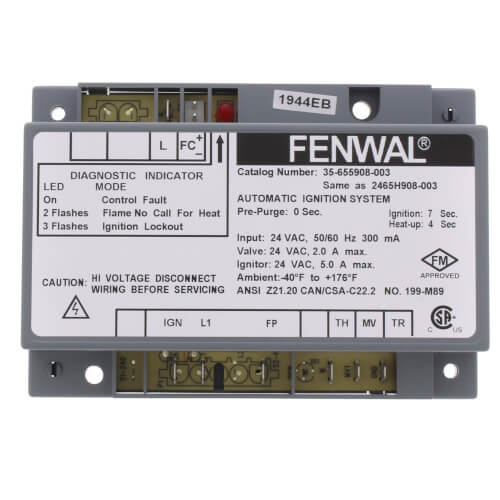 Fenwal 35-655908-003 Hot Surface Ignition Control 24V 0 Sec Prepurge 7 Sec TFI