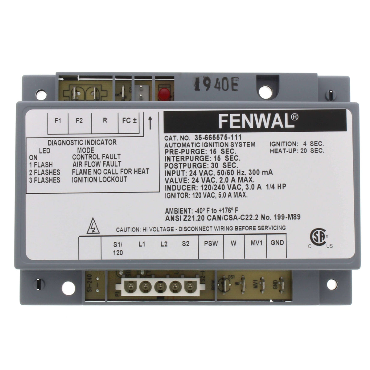 Fenwal 35-665575-111 Ignition Control Unit 24v w/15 Sec Prepurge