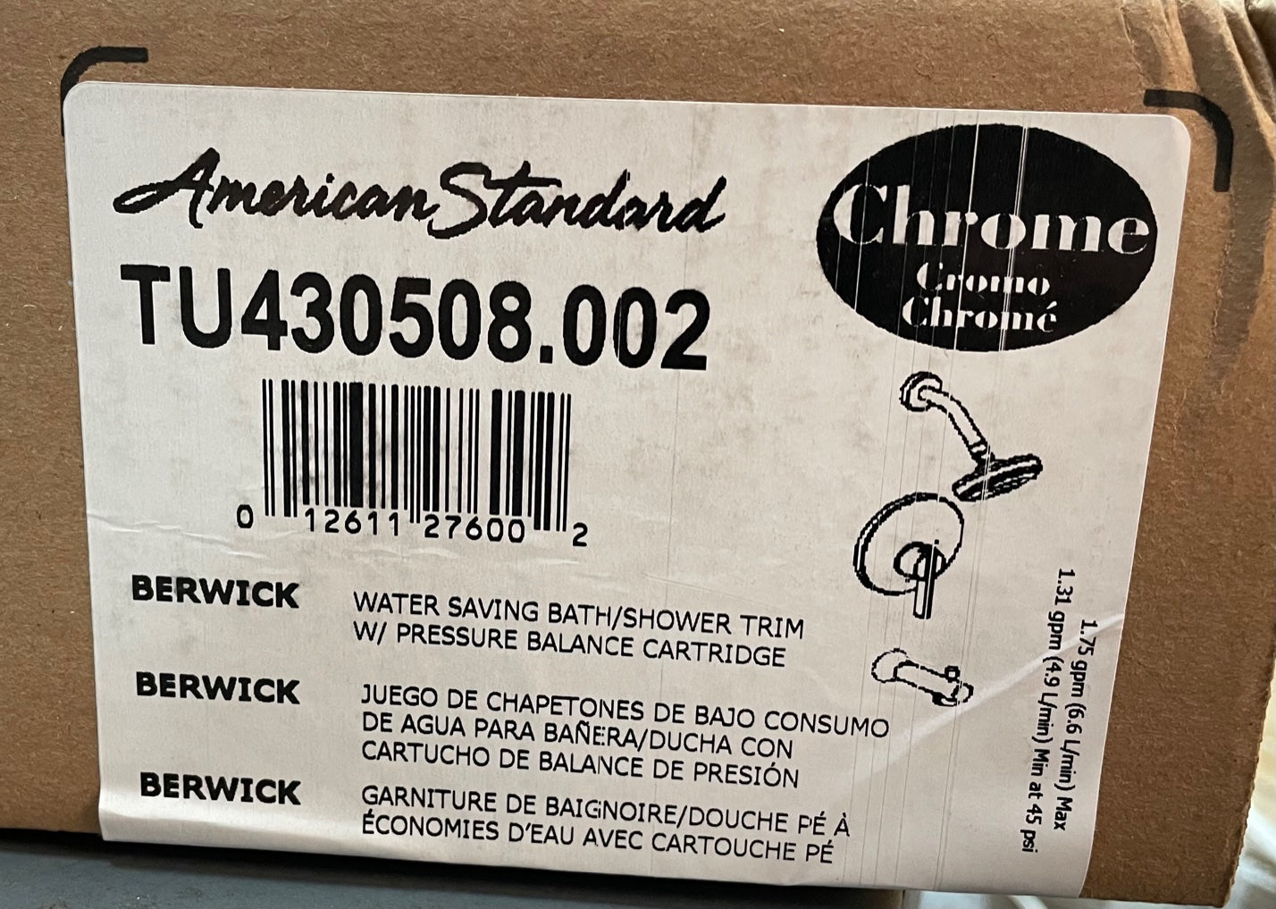 American Standard TU430508.002 Berwick Chrome Water Saving Bath/Shower Trim with Pressure Balance Cartridge