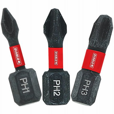 DIABLO Freud DPHV1-S3 Phillips Insert Bit Set 1 Inch 3 Piece