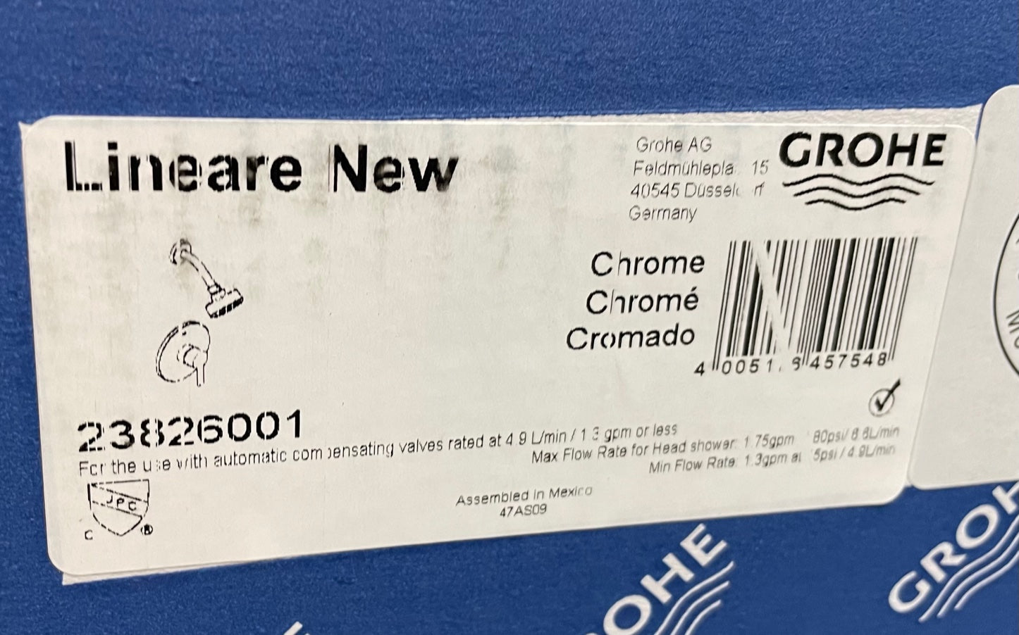 GROHE 23826001 LINEARE NEW CHROME PRESSURE BALANCE VALVE SHOWER COMBO TRIM ONLY