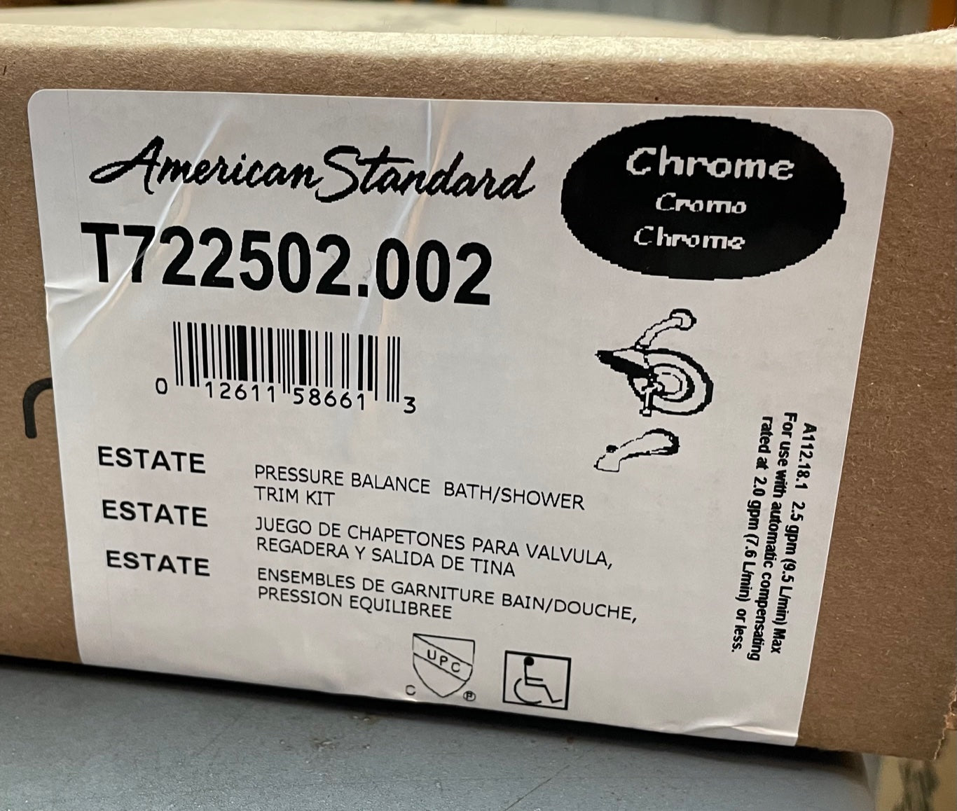 American Standard T722502.002 Estate Chrome Pressure Balance Bath/Shower Trim Kit