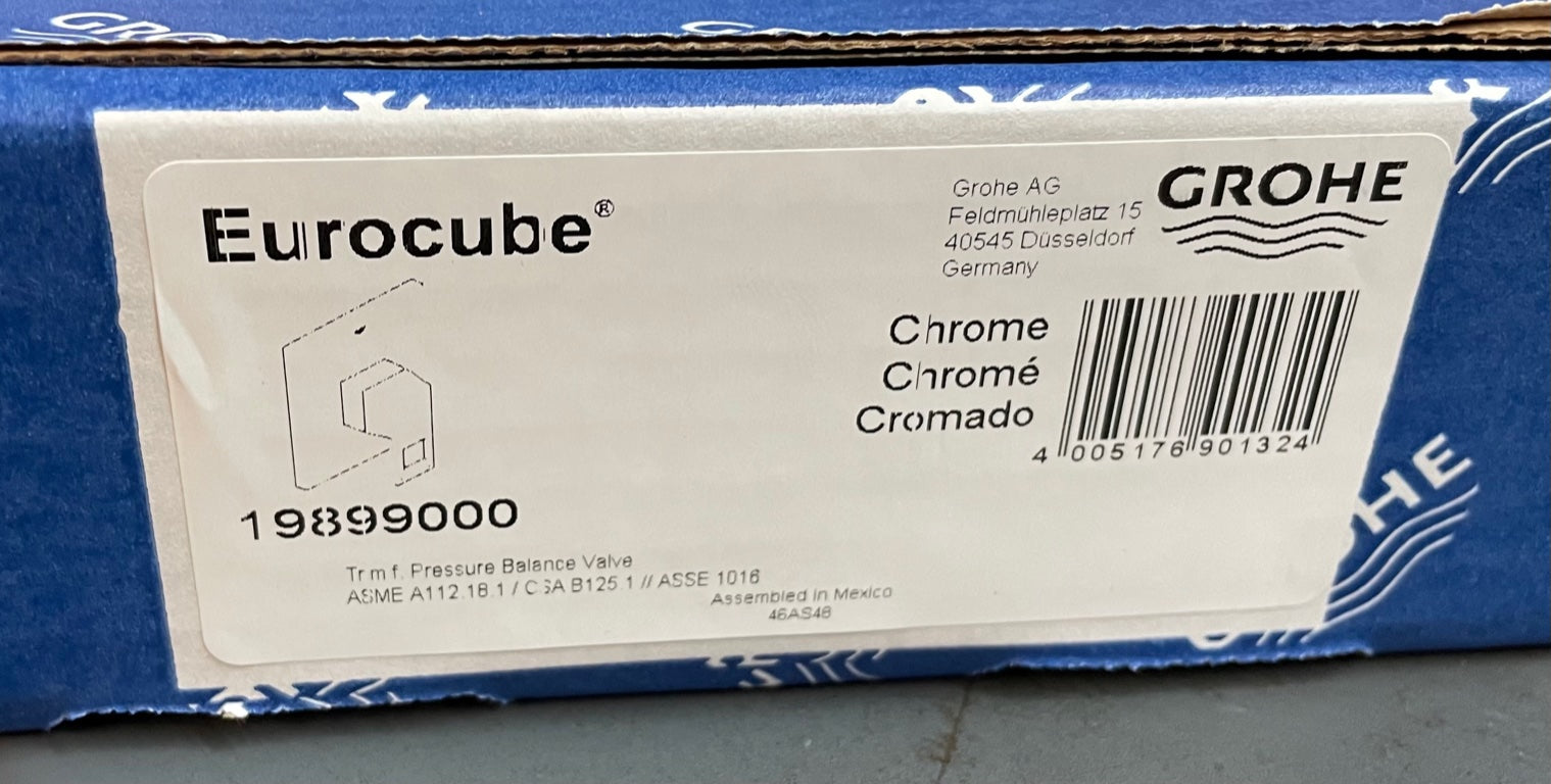 GROHE 19899000 EUROCUBE CHROME PRESSURE BALANCE TRIM KIT/LESS VALVE