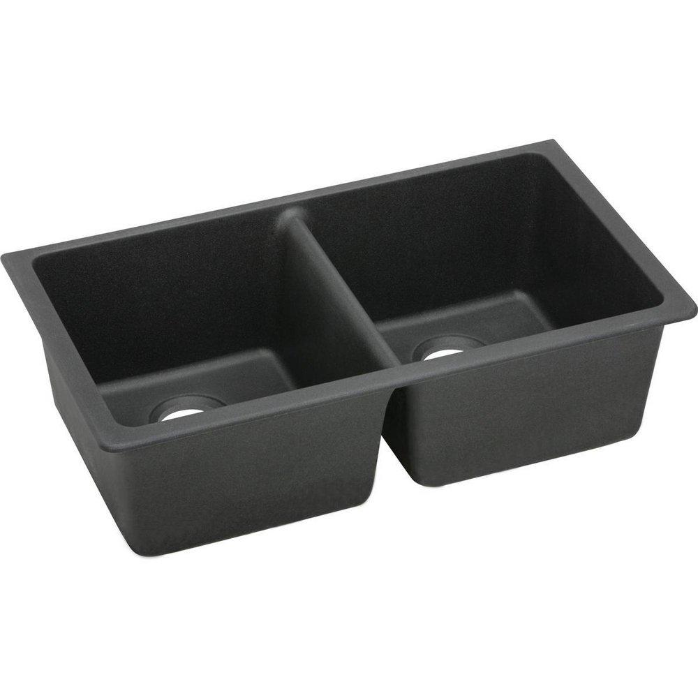 Elkay ELGU3322BK0 Quartz Classic 33 x 18-1/2 in. No Hole Composite Double Bowl Undermount Kitchen Sink in Black