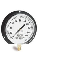 Ashcroft 45W10000H2LXAP30/VAC/100 Pressure Gauge 1000 -30 to 0 to 100PSI 4-1/2 Diameter 1/4 NPT Lower Bourdon Tube Stem Mount