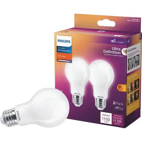 PHILIPS Philips 586981 Ultra Definition Warm Glow A19 9W (Pack of 2) 75W Equivalent