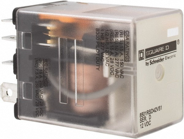 SCHNEIDER ELECTRIC Square D 8501RSD42V51 General Purpose Relay Dpdt 12VDC