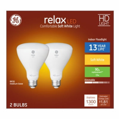 GE G E Lighting 93129076 BR30 Led Bulb 15W 2700K 2 Pack