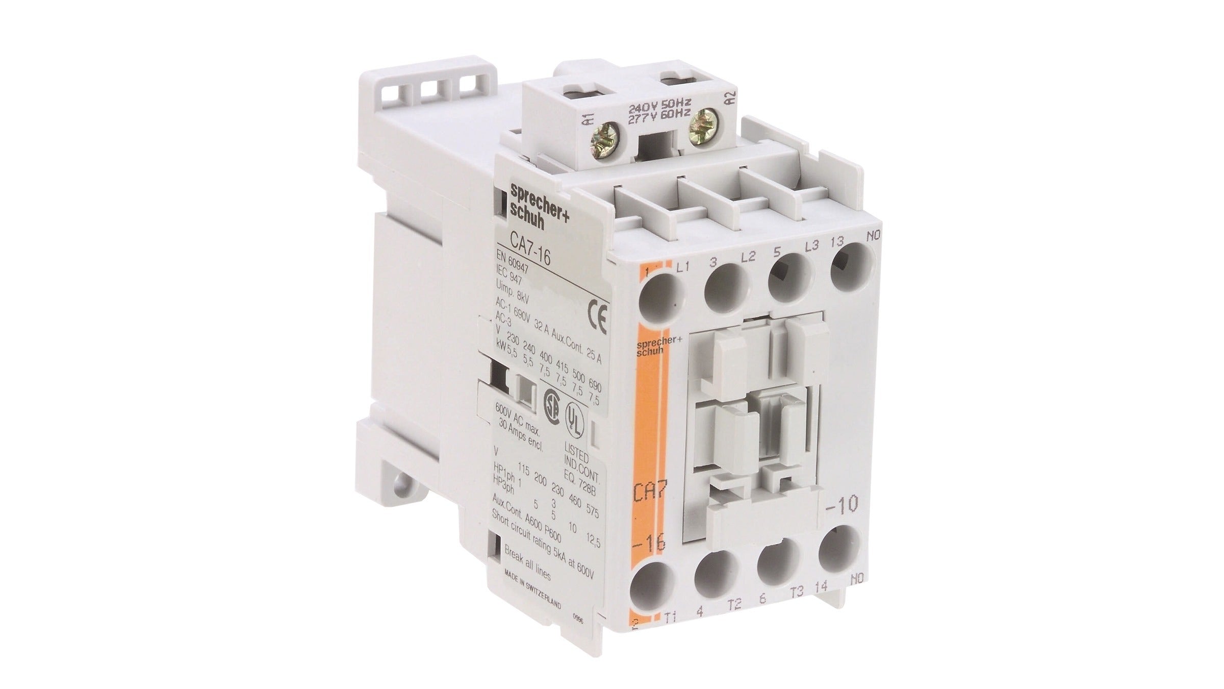 SPRECHER + SCHUH Sprecher Schuh CA7-16-10-480 3-Pole 3-Phase Contactor 5 HP @230 V / 10 HP @460 V (16 A) J0338