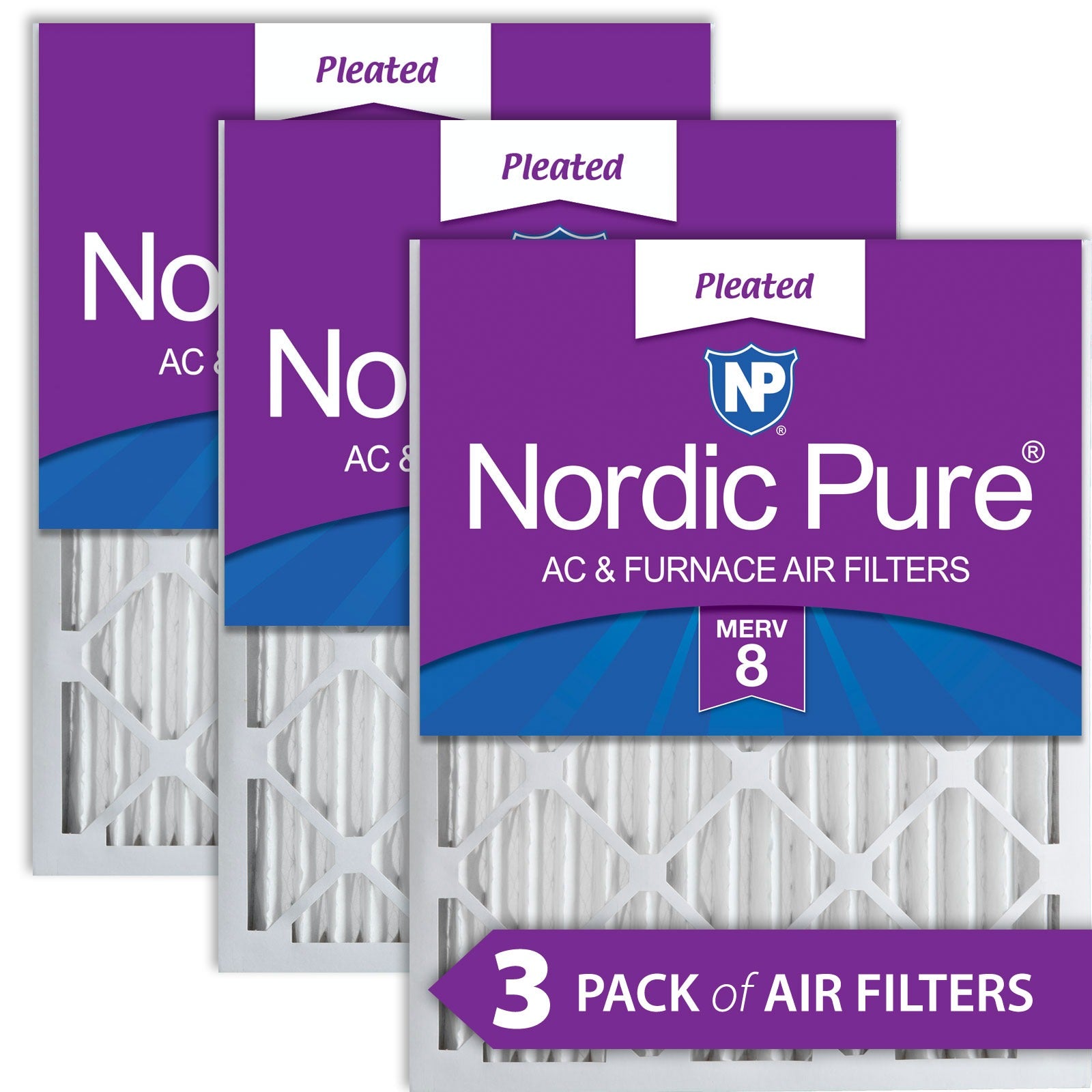 NORDIC PURE Nordic Pure 20x24x2M8-3 Merv 8 Pleated Air Filter 3 Pack