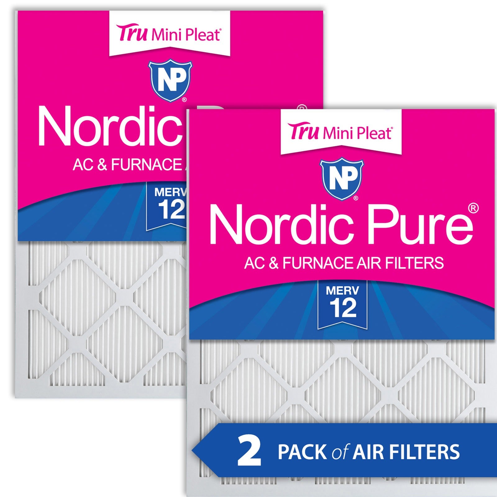 NORDIC PURE Nordic Pure 14x20x1M12MiniPleat-2 Merv 12 Air Filter 2-pack