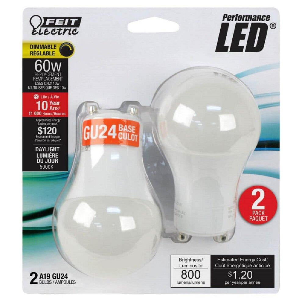 FEIT ELECTRIC Feit Electric A60DM850GU2410KLED/2 A19 LED Bulb GU24 Base 10W (Pack of 2) 60W Equivalent