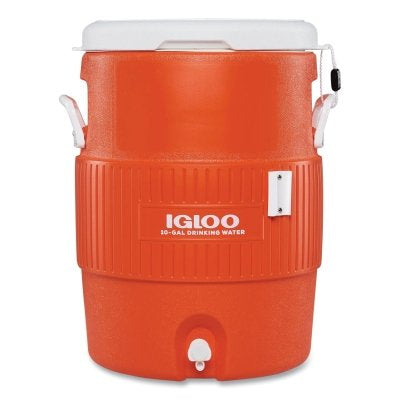 Igloo 42021 Seat Top Water Jug, 10 Gallon, Orange/White, Cup Dispenser