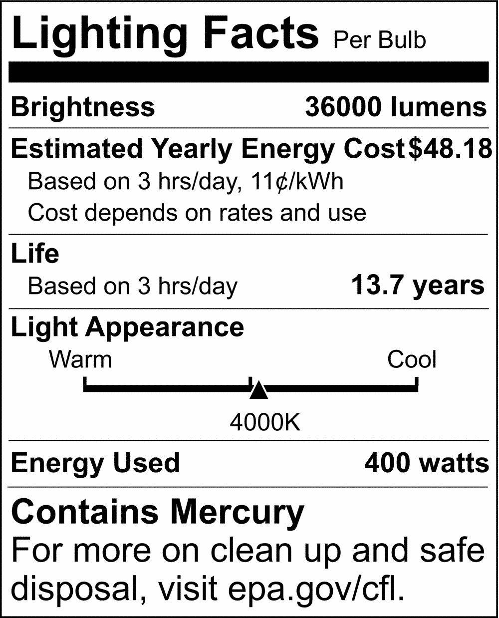 SATCO S5833 400W ED37 HID Light Bulb with Mogul Base