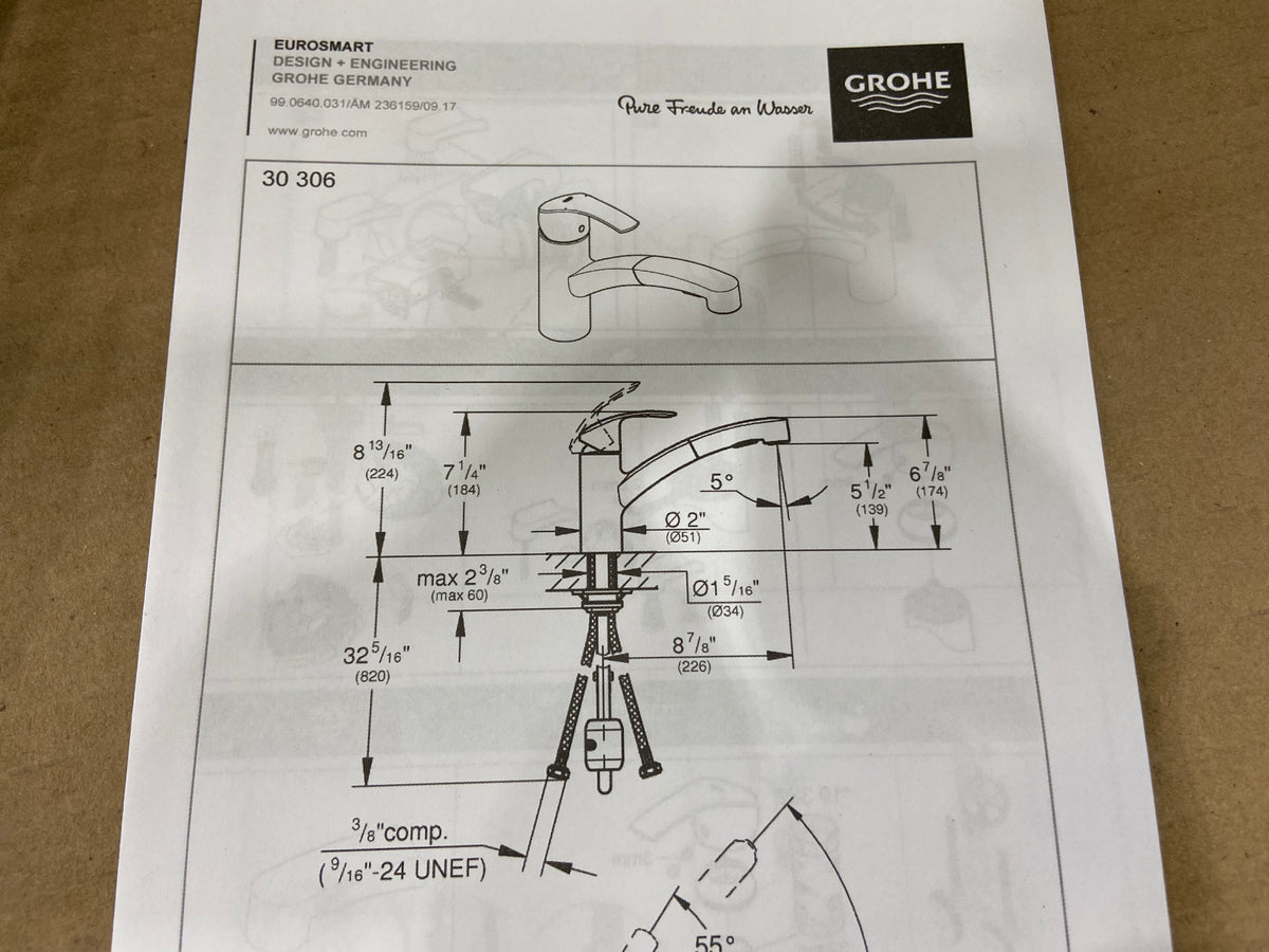 GROHE 30306DC0 Eurosmart Single Handle Dual Spray Pull-Out Kitchen Faucet