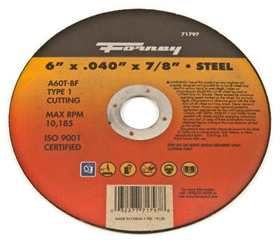 FORNEY Forney Industries Inc 71797 Type 1 Metal Cutting Wheel 6 in
