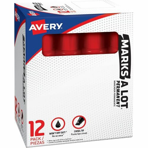 AVERY Avery AVE24147 Permanent Chisel Tip Marker Red Dozen