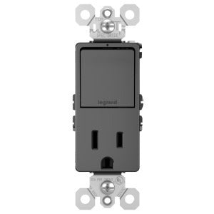 LEGRAND Legrand RCD38TRBK 3-Way Tamper-Resistant Combination Switch/Receptacle 15A 120/125 VAC (1.29 in W x 1.43 in D x 3.81 in H)