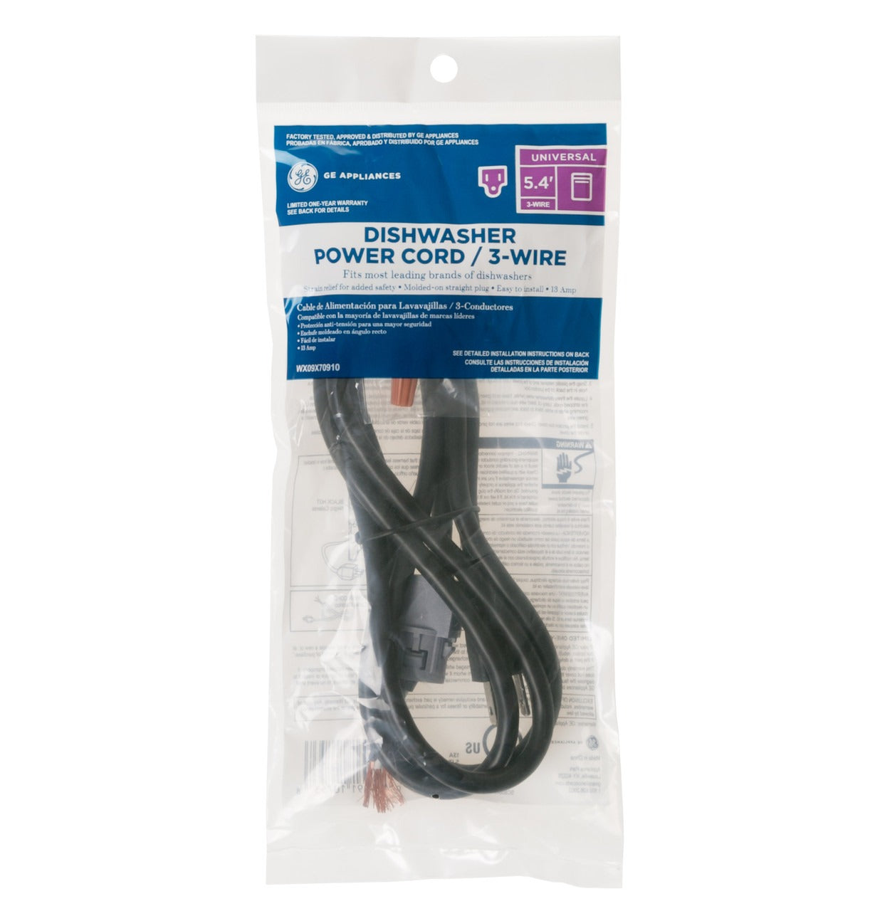 GE APPLIANCES Ge Appliances WX09X70910 Dishwasher Power Cord 13 Amp (5 ft 4 in) Replacement WX09X70910