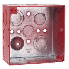 RACO 911-3 4 Square Box, 2-1/8 Deep, Painted Red, 1/2 & 3/4 Side Knockouts