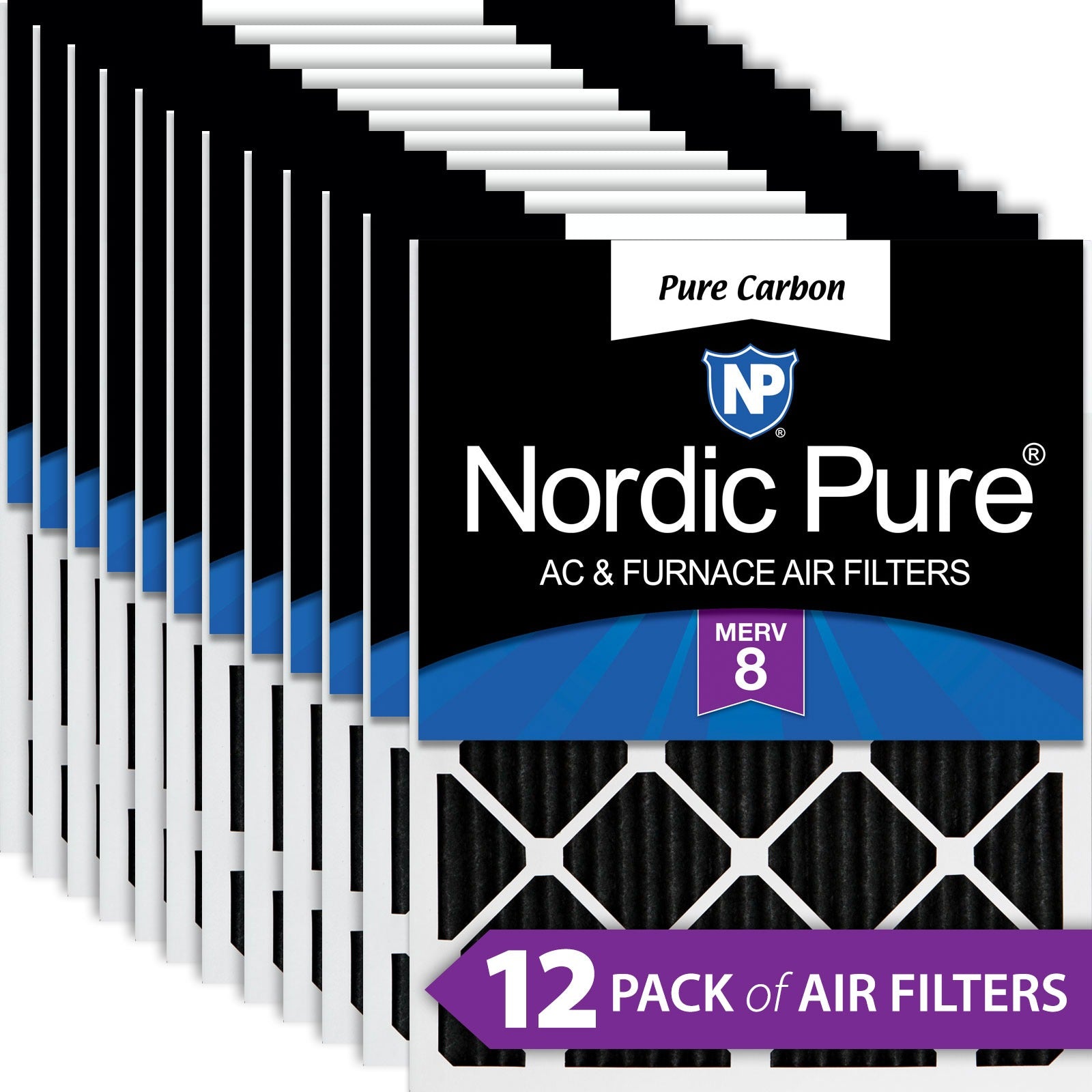 NORDIC PURE Nordic Pure 18x25x1PCP-12 Carbon Pleated Filter Merv 8 12 Pack