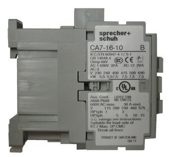 SPRECHER + SCHUH Sprecher Schuh CA7-16-10-480 3-Pole 3-Phase Contactor 5 HP @230 V / 10 HP @460 V (16 A) J0338