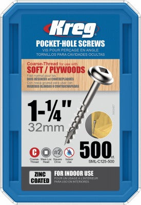 KREG Kreg Tool Company SML-C125-500 Pocket Hole Screws 500ct