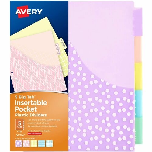 AVERY Avery AVE07714 Pocket Plastic Dividers 5 Tab 8.5x11