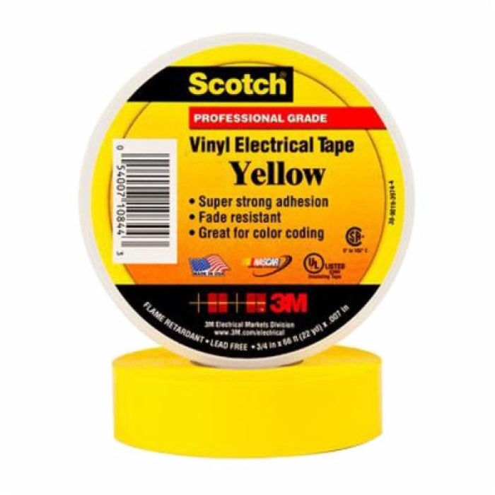 3M 35-1/2X20FT-YL Vinyl Electrical Tape 1-Sided Premium Grade Yellow