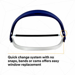 3M 7000002292 Headgear, Blue, Aluminium, For Use With Faceshield Attachment/Hard Hats/Hardhat Attachment/Ratchet Suspension/W Series Faceshields