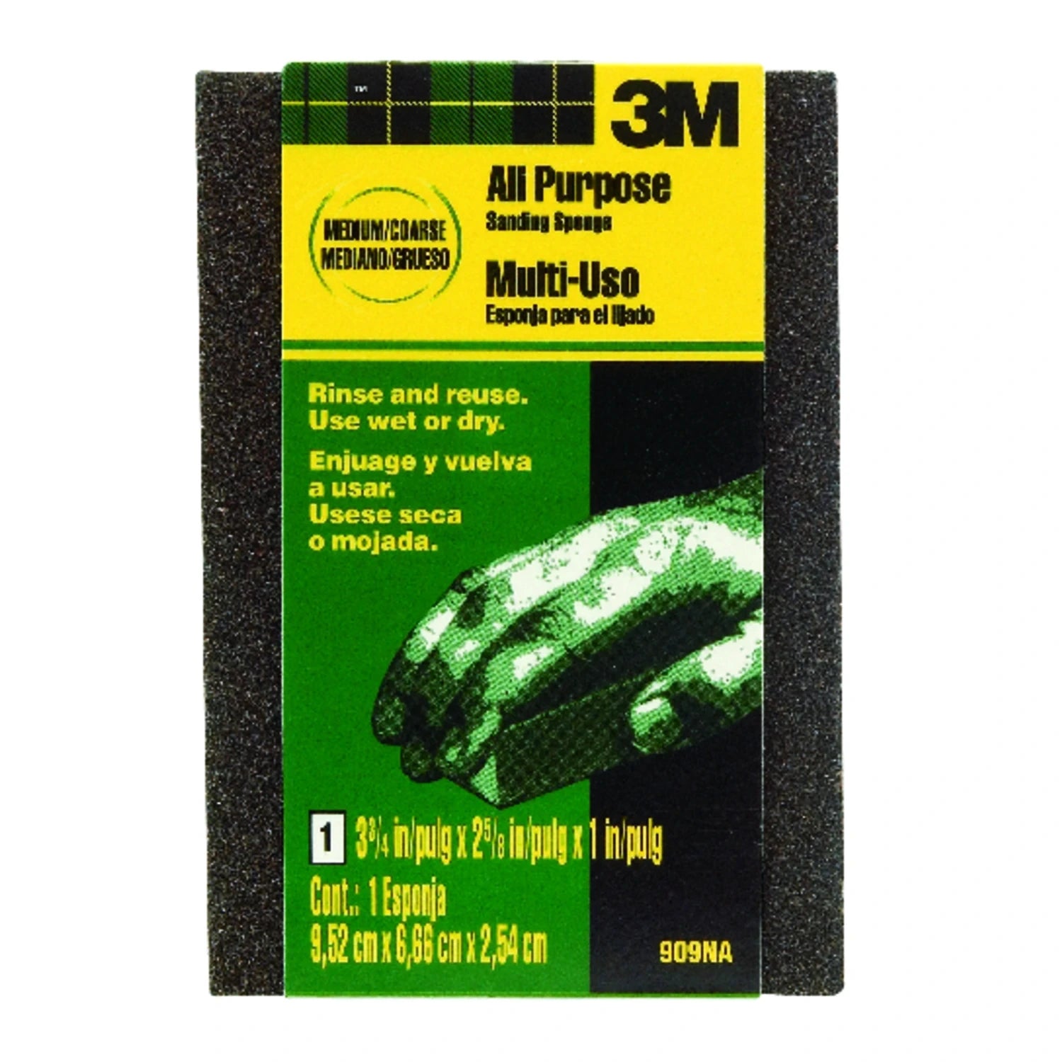 3M 3M 302643 Medium/Coarse Flexible Sanding Sponge 3-3/4 x 2-5/8 x 1 in (909-ESF)
