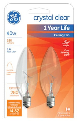 GE G E Lighting 81561 40W B8 Ceiling Fan Bulb 2 Pack