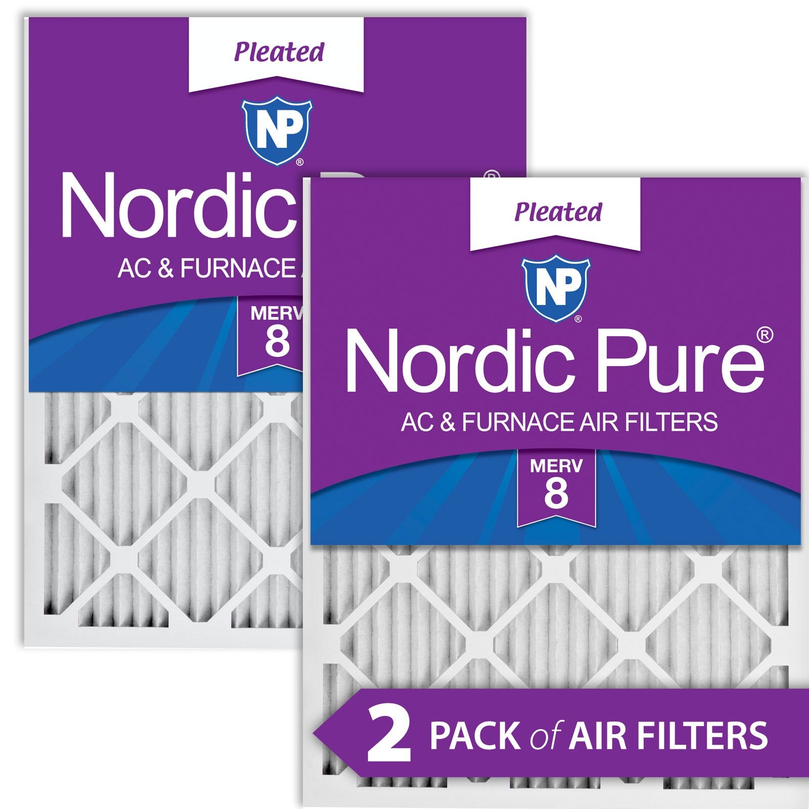 NORDIC PURE Nordic Pure 18x25x1M8-2 Pleated Merv 8 Air Filter 2 Pack