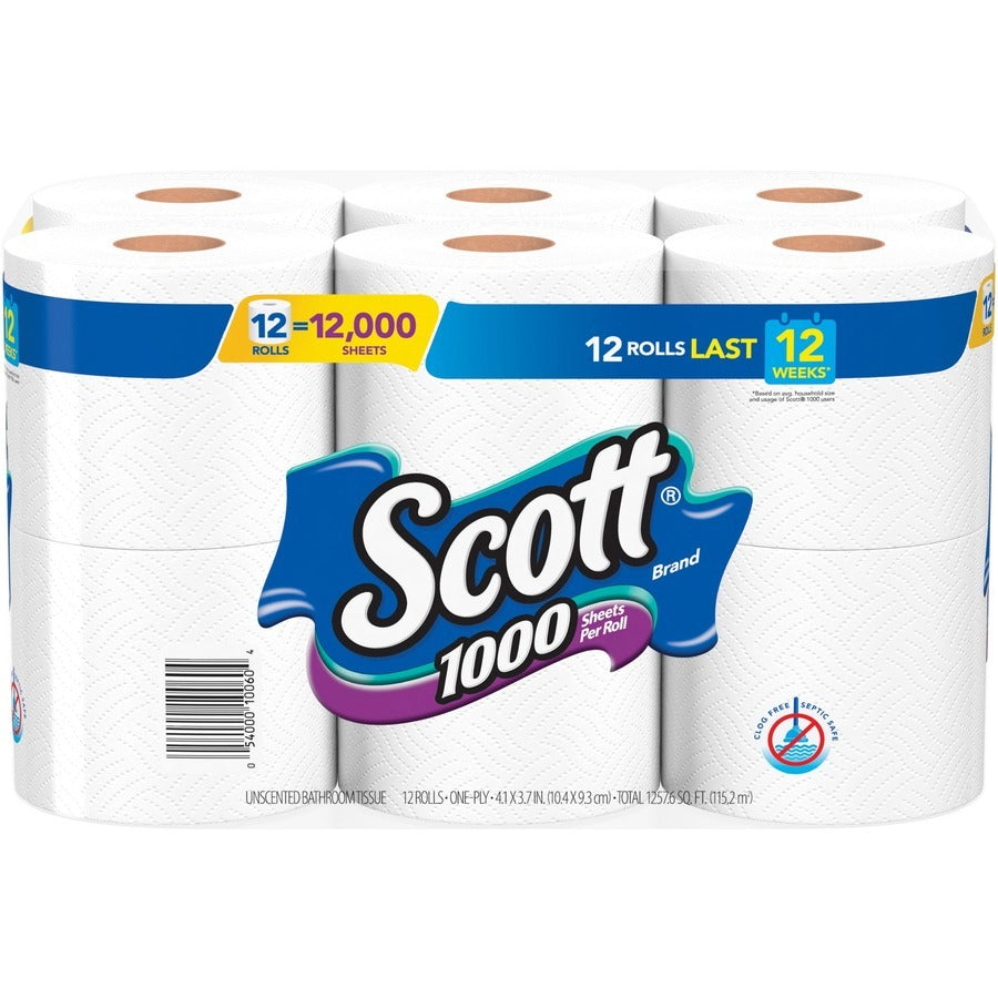 KIMBERLY-CLARK Kimberly-Clark KCC10060 Scott 1000 1-ply Bath Tissue (12 Roll Pack)