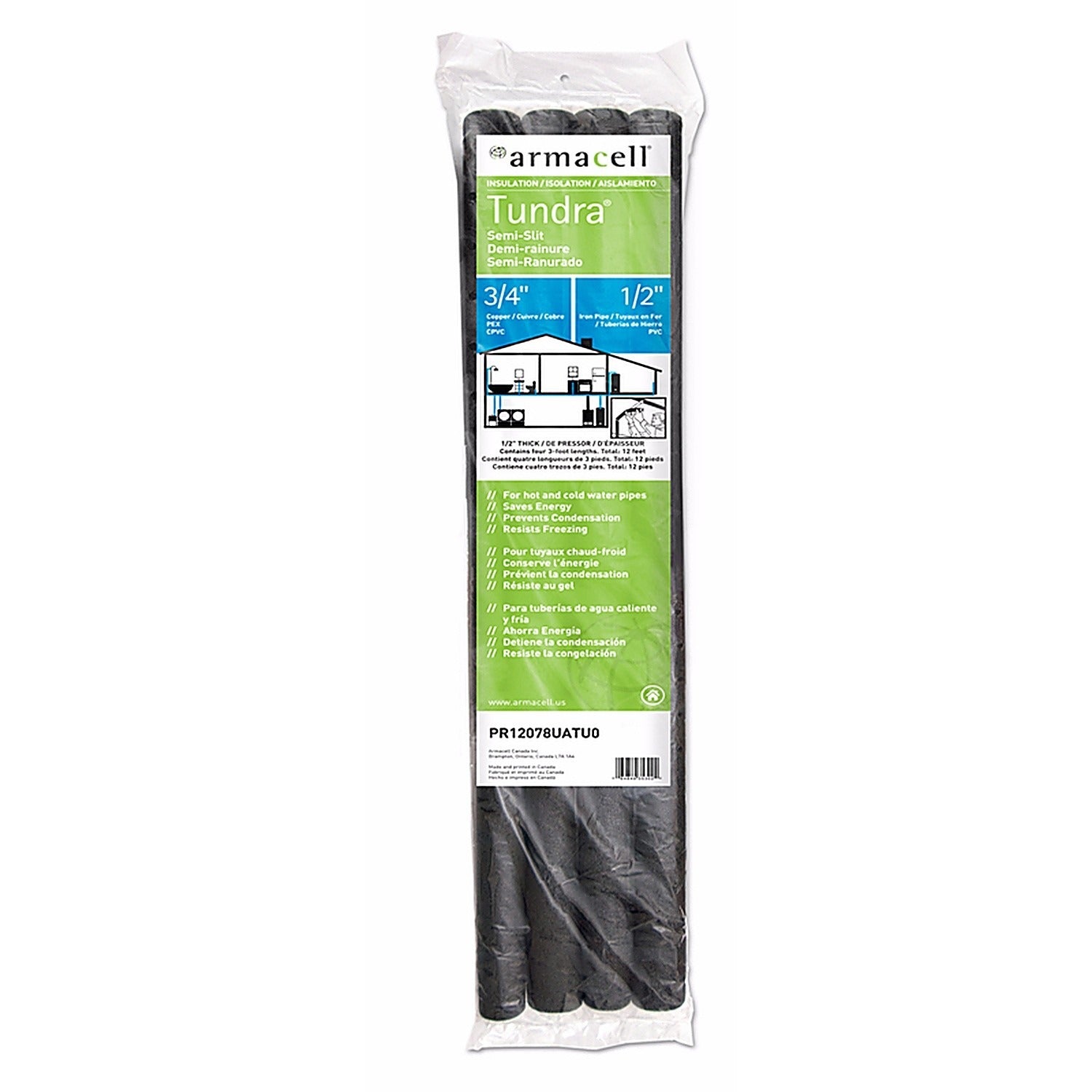 TUNDRA Tundra PR12078UATU0 Semi-Slit Pipe Insulation (1/2 in x 3 ft)