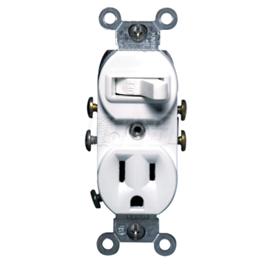 MARS 84799 Toggle Switch/Receptacle Combo, w/ Ground Ivory Switch 15 Amp 120-277V, 1-Pole receptacle 15 Amp 125V, 2-Pole, 3 Watt