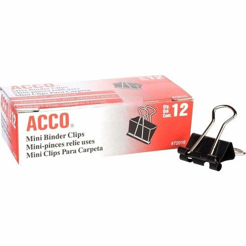 ACCO Acco ACC72010 Mini Binder Clips Black Steel Dozen 12