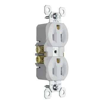 Pass & Seymour 3232TRW Duplex Type, Thermoplastic Material, 125 VAC, 15 Amp, 2 Poles, 3 Wires, White