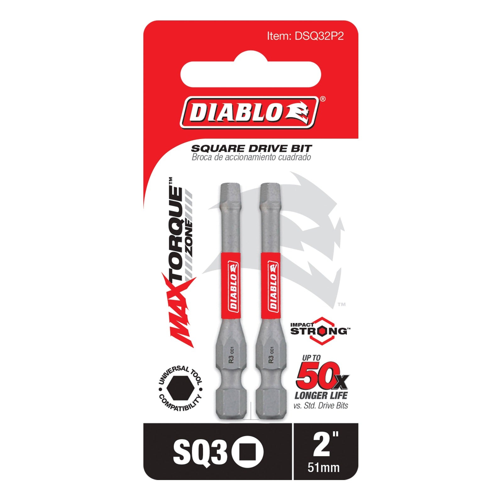 DIABLO Diablo DSQ32P2 2 in. #3 Square Drive Bit (2 Pack)