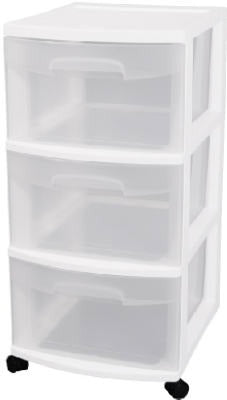 STERILITE Sterilite 28308002 3 Drawer Cart White Frame 14.5x12.625x24 in