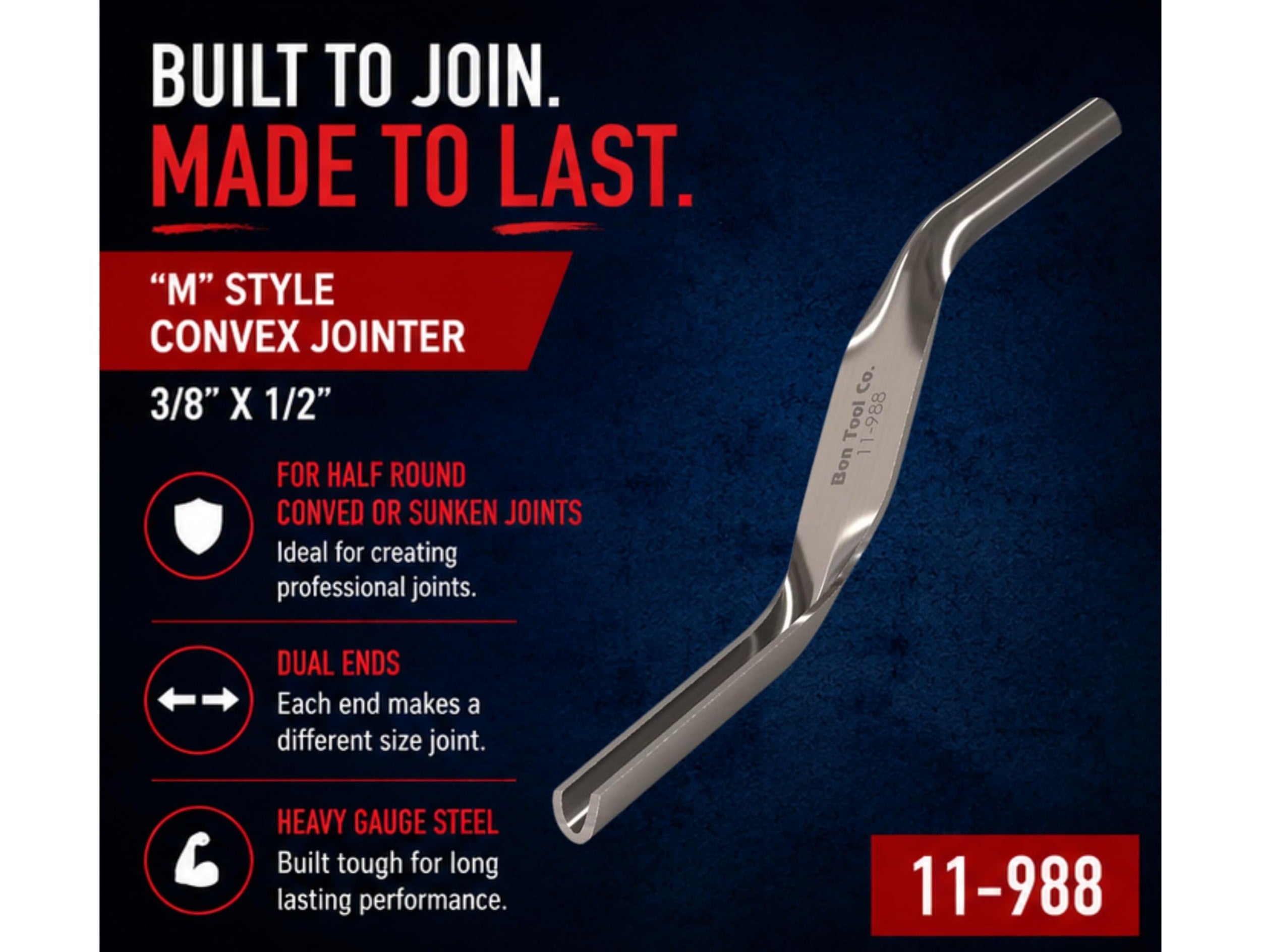 BON TOOL Bon Tool 11-988 M Style Convex Jointer 3/8 X 1/2 Inches