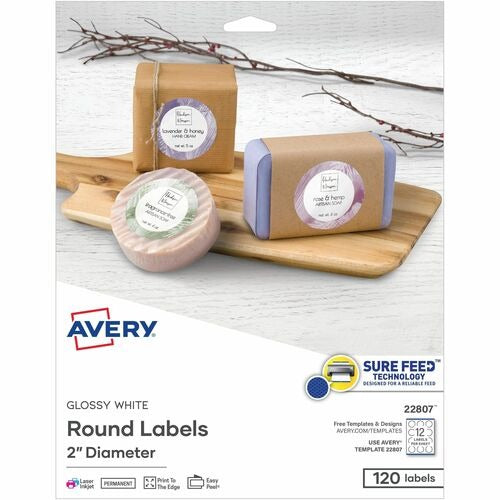 AVERY Avery AVE22807 Round Labels 2 Inch Glossy White 120 Pack