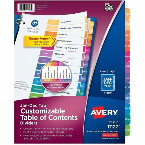 AVERY Avery AVE11127 Monthly Index Dividers 12 Tab Set