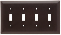 Pass & Seymour TP4 4Gang Wall Plate, Toggle Switch, Nylon, Standard - Brown