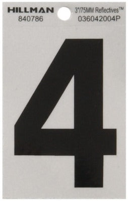HILLMAN Hillman Fasteners 840786 Mylar House Number 4 3in Black Silver