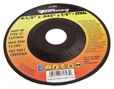 FORNEY Forney 71793 Type 27 Cut-off Wheel 4.5 in Aluminum Oxide